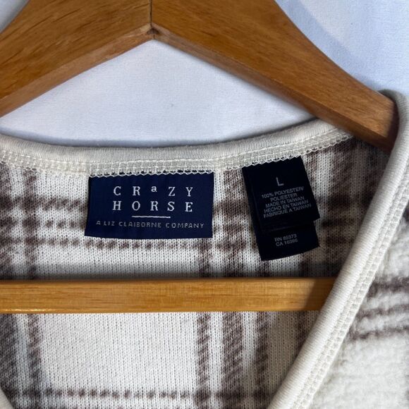 Crazy Horse Fleece Sleeveless Plaid Zip Up Vest Layering Fall Preppy Size Large - Picture 6 of 8